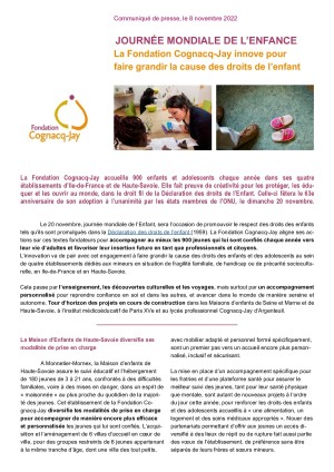 Communiqué de presse - La Fondation Cognacq-Jay innove pour faire grandir la cause des droits de l'enfant